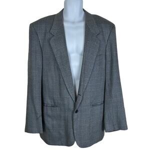Members Only Mens Plaid Blue Grey Silk Wool Blend Sport Coat Blazer Jacket 44R